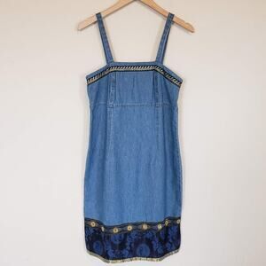 Vintage Denim Square Neck Tank Dress Women's  Medium Y2K Boho Western